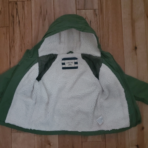 Cherokee Sherpa cotton army green jacket kids sz 4T - Picture 2 of 10